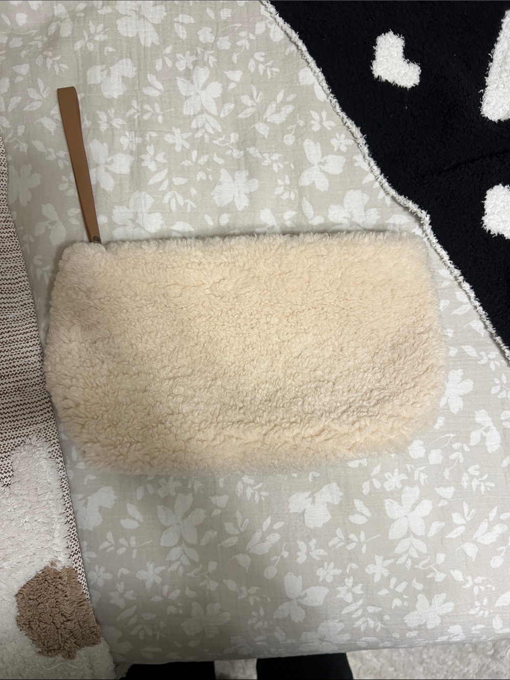 Banana Republic Cream Shearling Wristlet Clutch with Tan Strap